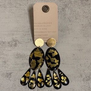 Anthropologie Judy Gold Flake Black Metal Drop Earrings